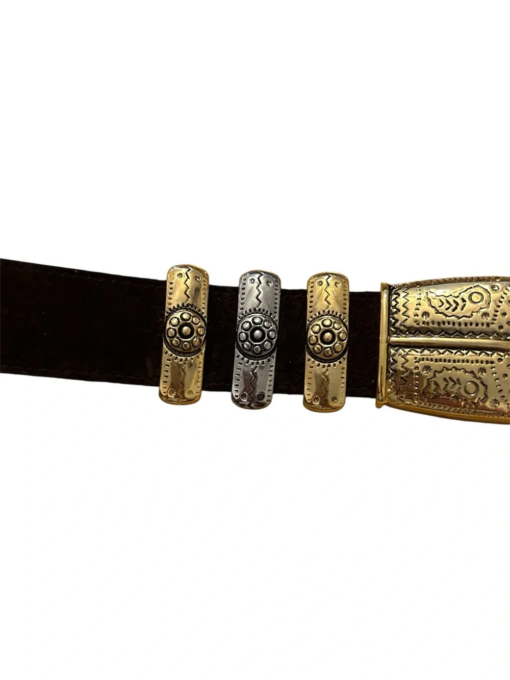 Vintage Doncaster Brown Suede Belt with Gold/Silver Cable Buckle